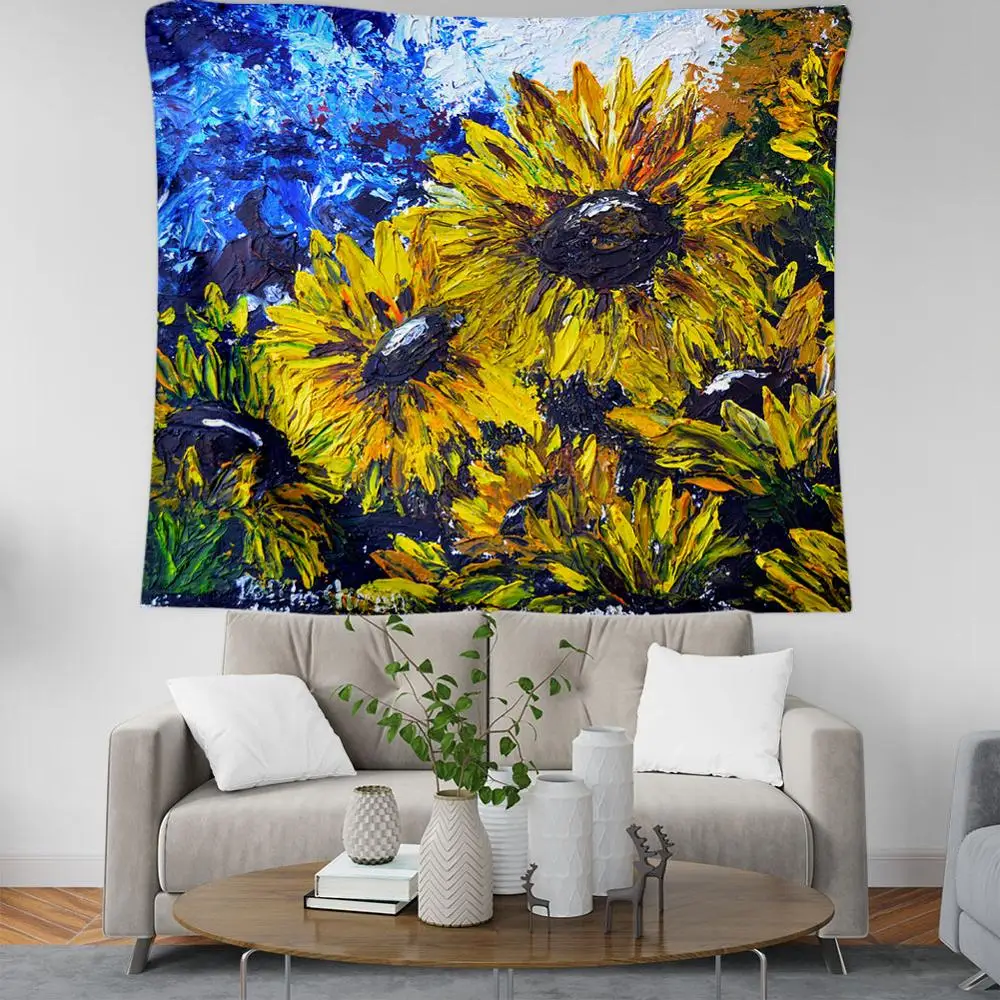 

PLstar Cosmos Bohemian sunflower oil painting Tapestry 3D Printing Tapestrying Rectangular Home Decor Wall Hanging style-12