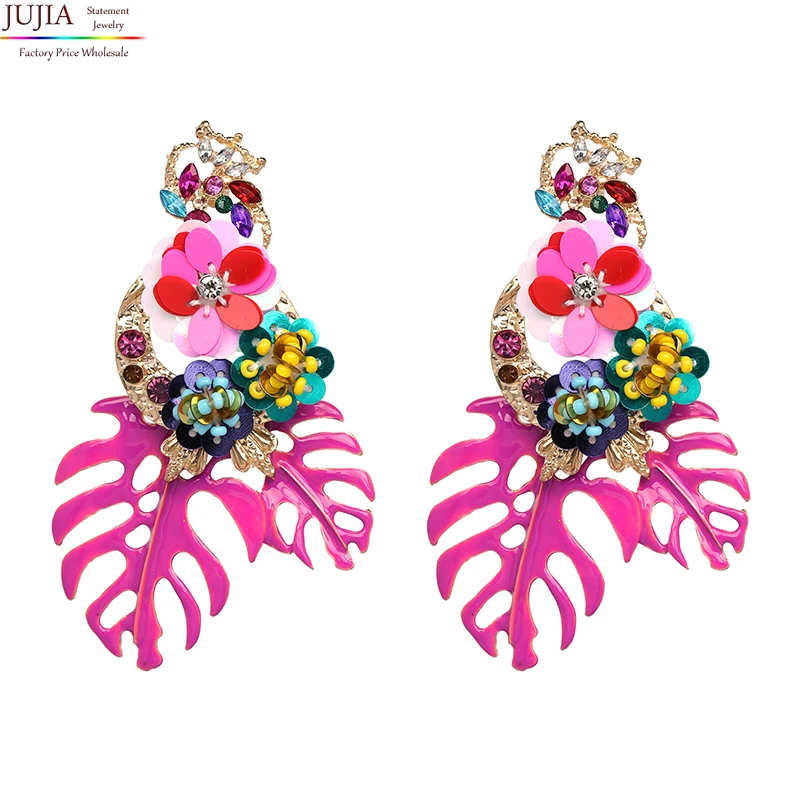 New Boho Colorful Earrings Flower Resin Wholesale Green Crystal Dangle Jewelry Cute Statement Pendant Earring For Women 2023