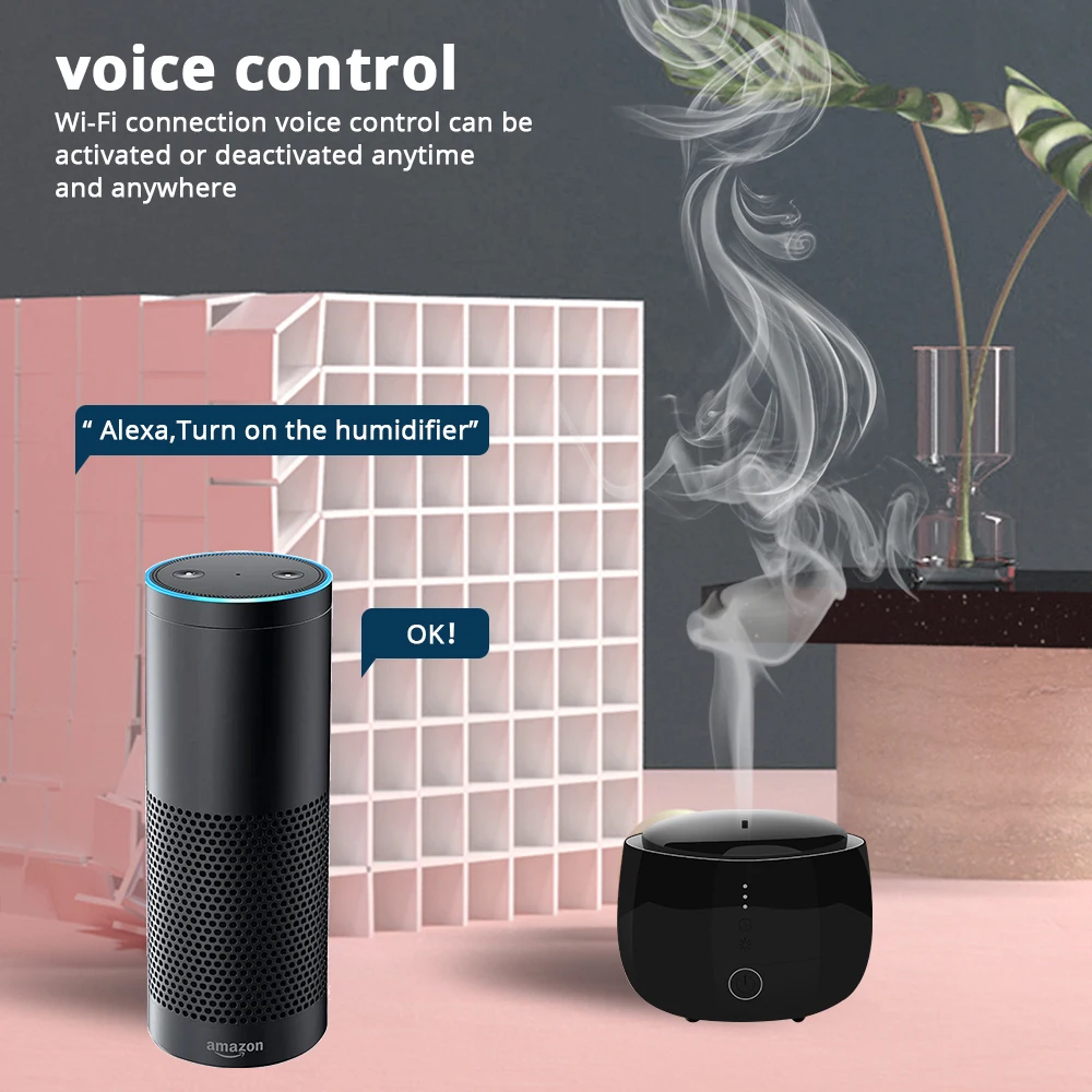 Benexmart-humidificador de aire ultrasónico Tuya, difusor de aromaterapia con WiFi, fabricante de niebla con luz nocturna RGB, 300ml, Alexa