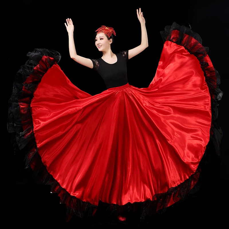 Women Flamenco Skirts Belly Dance Skirt Spanish Flamenco Dance Costumes Brazil Gypsy Big Swing Skirts 360/540/720 Degree DL6105