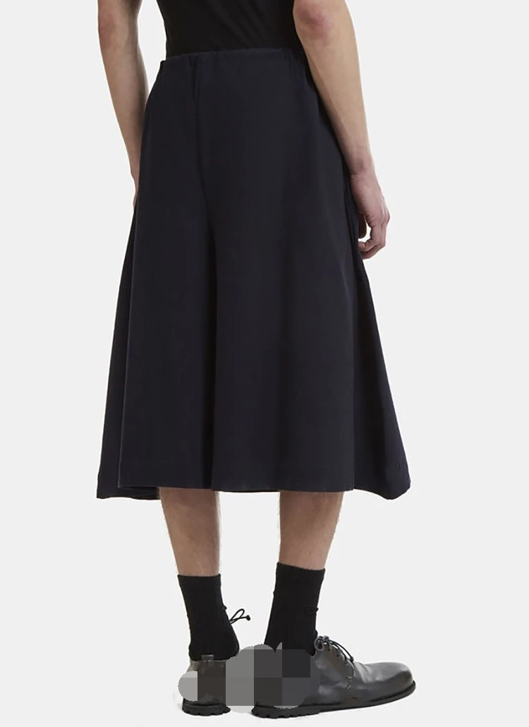 

Spring/Summer New Men's Fashion Loose Culottes Dark Blue Skirt Style Wide Leg Trousers With Drawstring Waistline