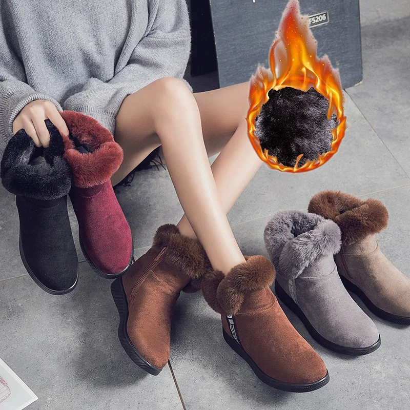 Women Platform Shoes Faux Suede Zip Shoes 2023 Women Snow Boots Warm Fur Plush Winter Ankle Boot Female botas de mujer WSH3720