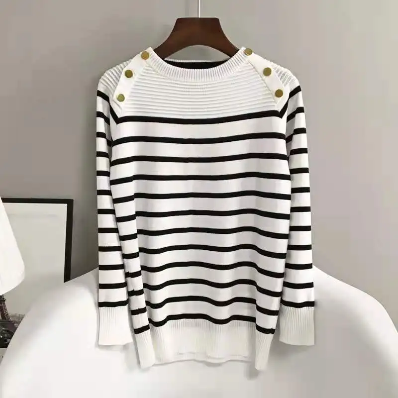 Women\'s striped autumn sweater jumper female casual O neck long sleeve chic casual sweater female high jumper