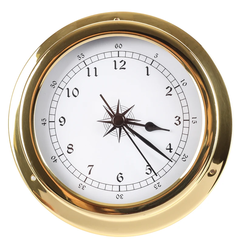 NEW 1pcs Brass Tide Clock & Time Clock Traditional Weather Station Analog Gold Metal (White Dial) For Boat Sea Outside Travel