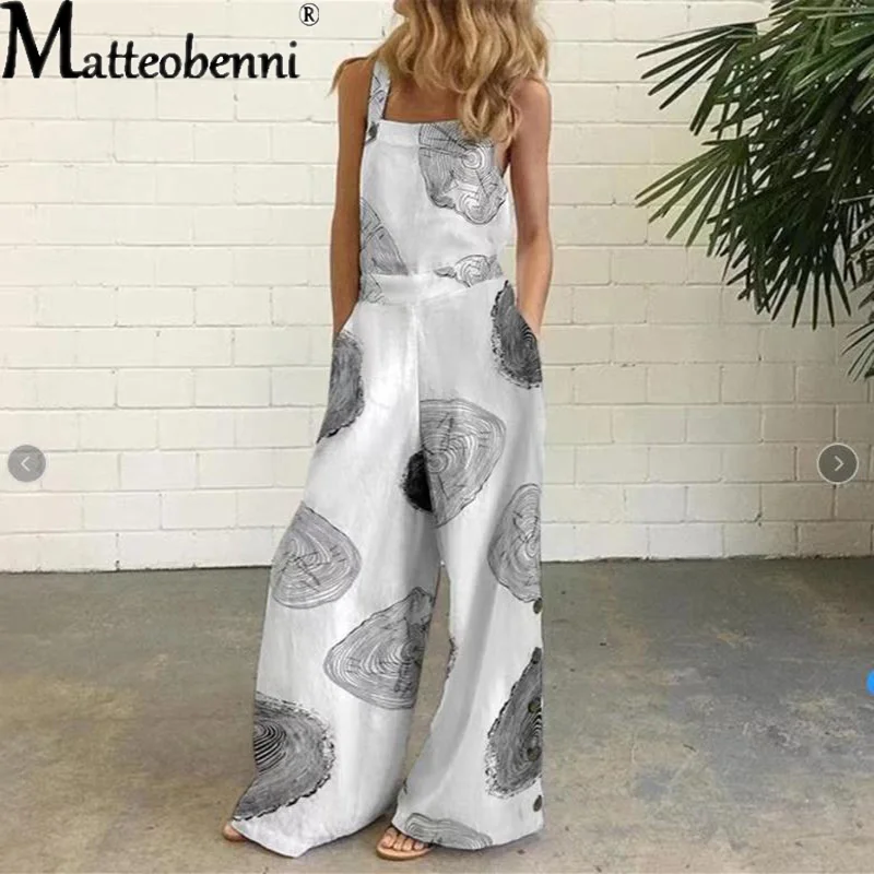 2021 Women Summer Jumpsuit Women Rompers Sexy Sleeveless Wide Leg Printed Overalls Suspenders Pantalon Femme Playsuit