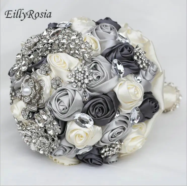 EillyRosia-broche para mujer, joyería para ramos de boda, flor Rosa satinada, cristales, dama de honor, ramo de novia, accesorios de boda