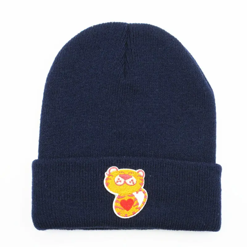 LDSLYJR  Cartoon tiger embroidery Thicken knitted hat winter warm hat Skullies cap beanie hat for men and women 160