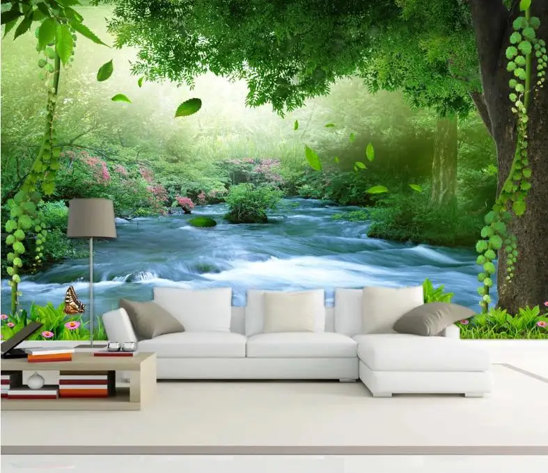 Custom Wallpaper 3d Hotel cafe natural environment small stream water 3D Background Wall Wallpaper For Walls