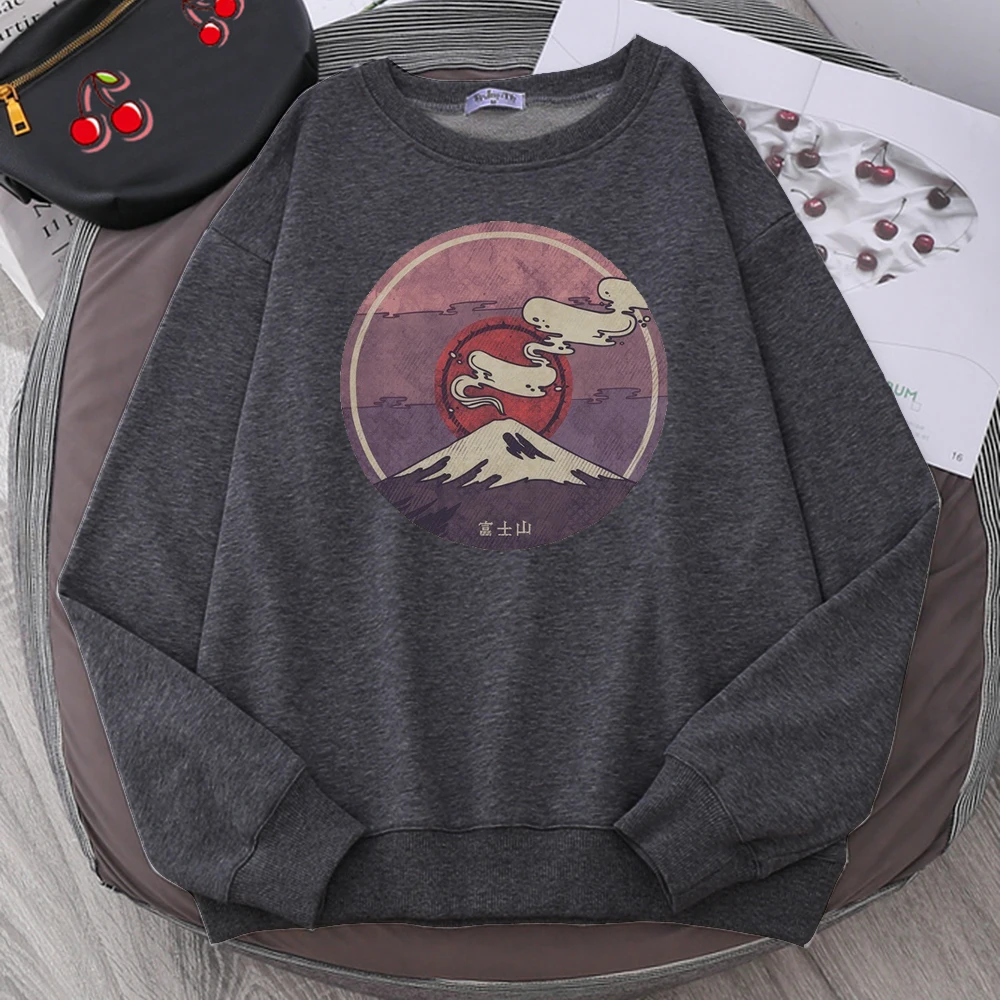 Vintage Print Mens Sweatshirts Mount Fuji Japan Style Fashion Hoodie Fleece Warm Tracksuit Harajuku fitness Casual Streetwear