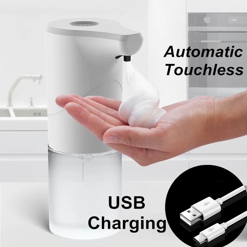 350mL Automatic Soap Foam Dispenser USB Rechargeable Bathroom Foaming Soap Dispenser Pump Bottle Touchless Sensor Hand Sanitizer