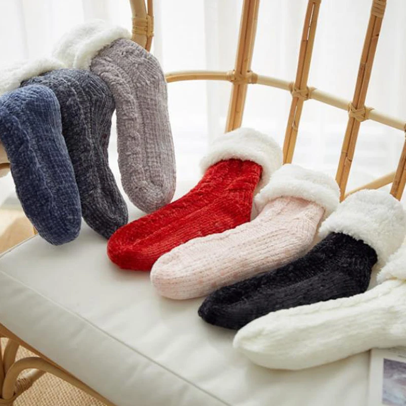 Women Winter Socks Plus Thicken Warm Soft Cotton Sock Home Non-Slip Bedroom Shoes Christmas Gift Knitted Room Floor Sleep Sock