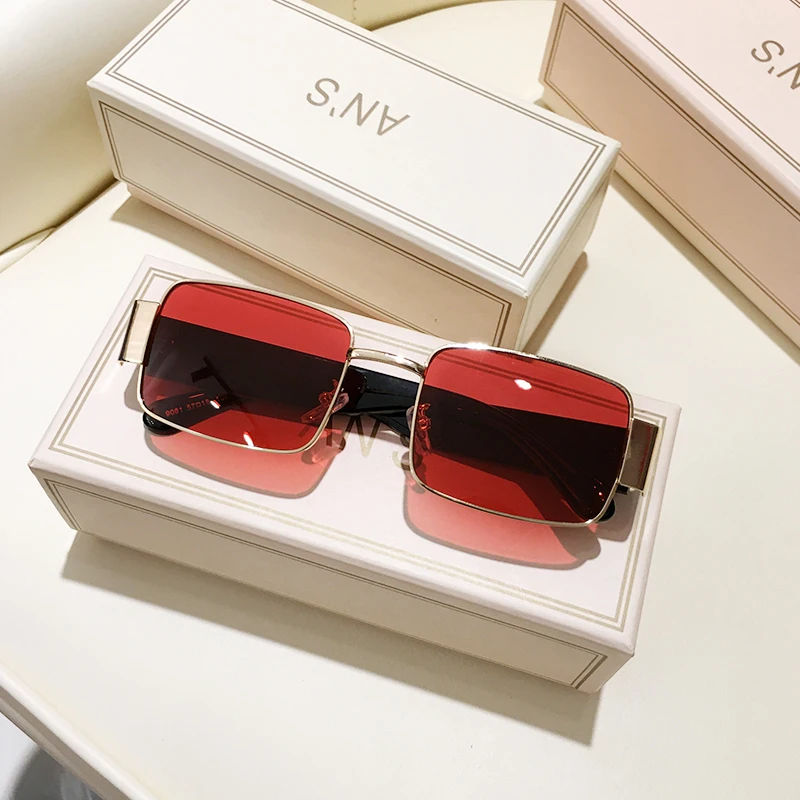 Fashion Vintage Square Punk Sunglasses Women 2020 Luxury Brand Design Metal Frame Retro Red Lens Sun Glasses Shades Female S185B