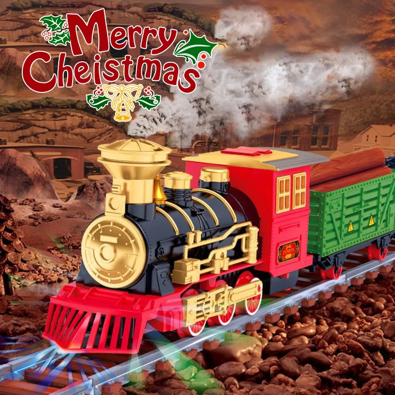 130pcs/Set Electric Train Railway Tracks Christmas Train Toy Gift Remote Control Retro Water Steam Train Carousel for Kids Gift