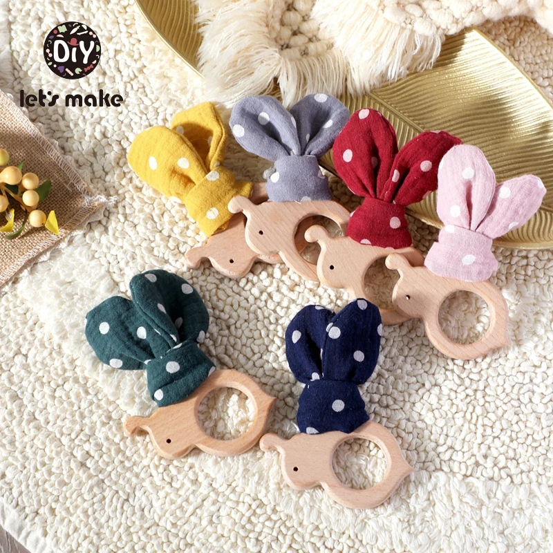 Let's Make Baby Teether Wooden Rodent Bunny Ear 1pc Bee BPA Free Animal Beech Pendant For Pacifier Baby Products For Newborns