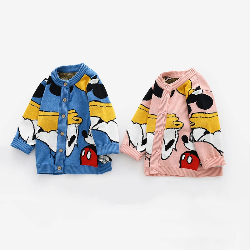 Disney Children Cardigan Autumn Winter Jacket Boy Cardigan Sweater Girl Sweater Cartoon Baby Shirt Pure Cotton Mickey Mouse