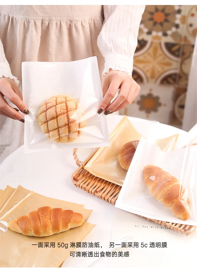 100 Stück Einweg-Snackverpackungen aus Kraftpapier, fettdichte Verpackungsbeutel für Sandwiches, Brot, Donuts – Detail 2