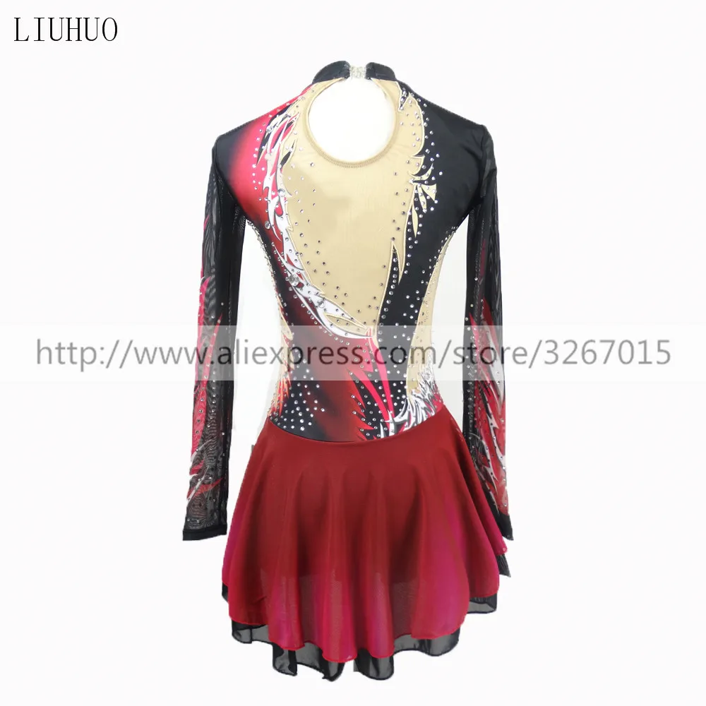 LIU HUO Kids Women's Girls' Figure Ice Skating Dress Ballet Dance Stage Performance Competition Costumes Red Black