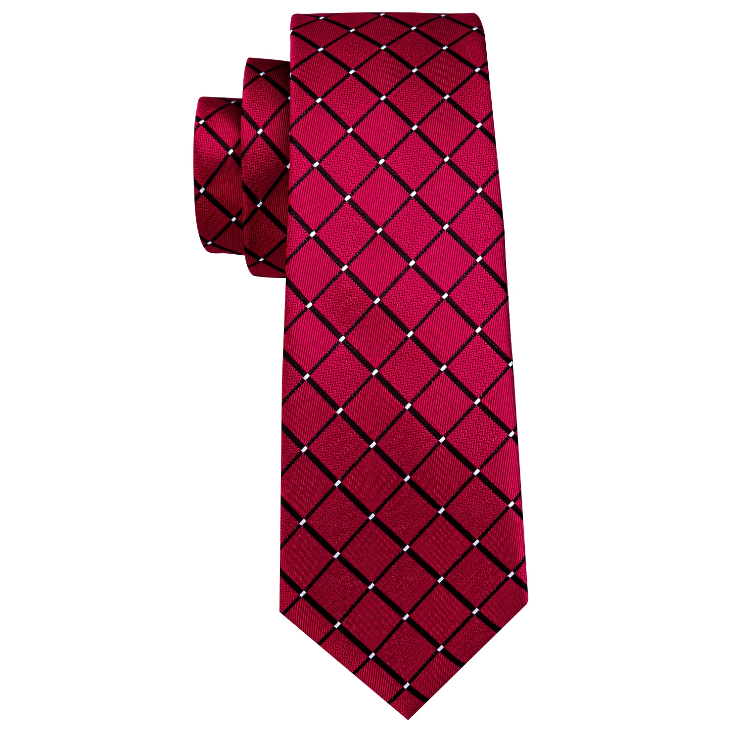 Barry Wang FA-6011 Conjunto de gravatas xadrez vermelho para homens, gravatas Jacquard de seda, lenço de casamento, abotoaduras, moda, 8,5 cm