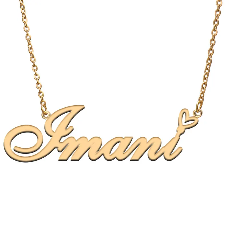 

Imani with Heart Name Necklace for Women Stainless Steel Jewelry Nameplate Pendant Femme Mother Child Girls Gift