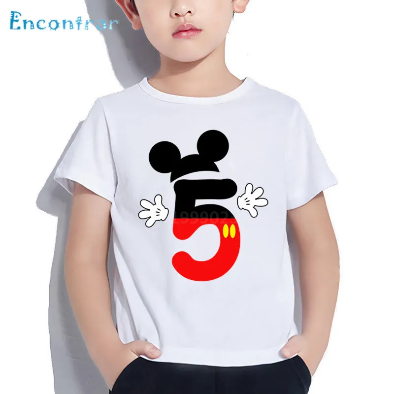 Cartoon Mouse 1-10 Number Print Kids T shirt Children Happy Birthday Present Clothes Boys/Girls Funny Cute Baby T-shirt
