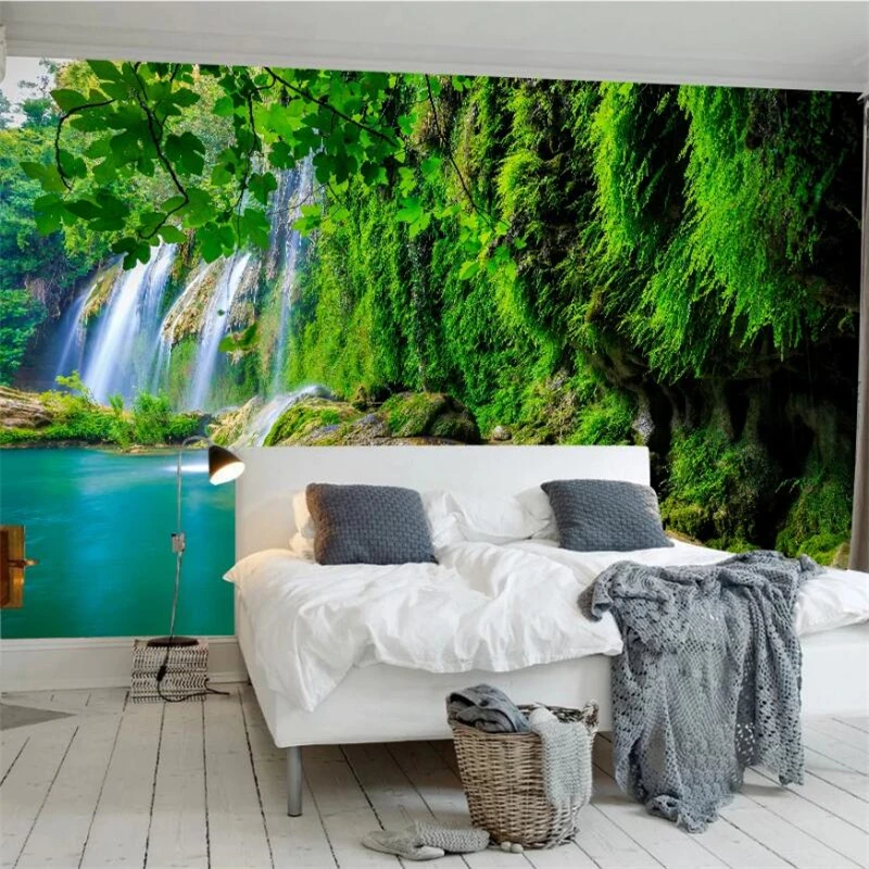 wellyu Customized large mural stereo landscape waterfall landscape 3D fresh green TV background wall papel de parede