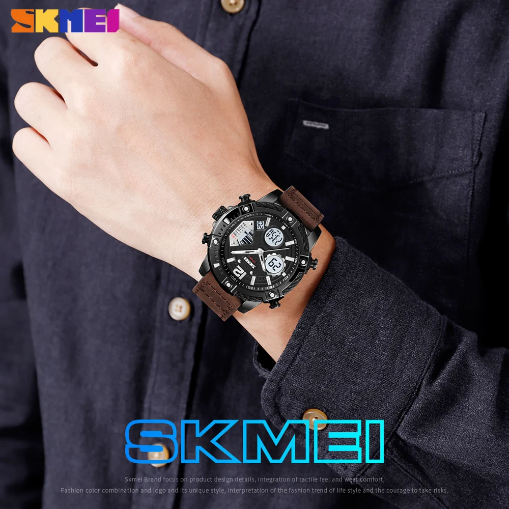 SKMEI Fashion Sport Mens Watches Luxury Chrono Male Quartz Clock Military Leather Strap Waterproof Wristwatch Relogio Masculino