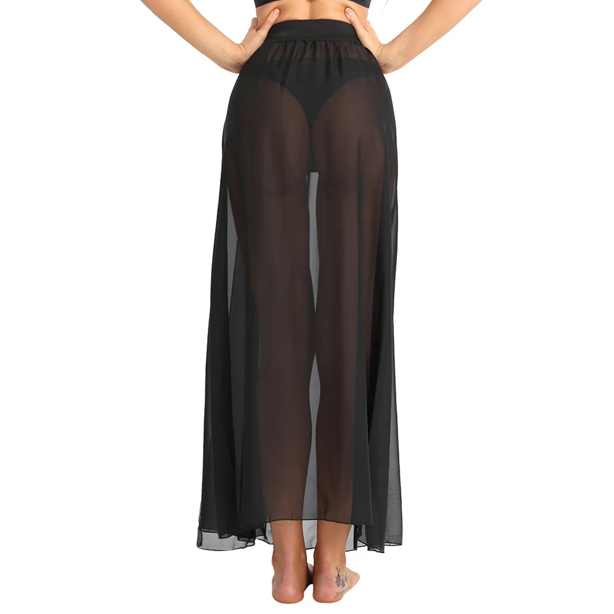 Womens Side Slit Dance Skirt Sheer Chiffon Flowy See Through Maxi Split Long Skirt Sexy Asymmetrical Dancewear Performance Cloth