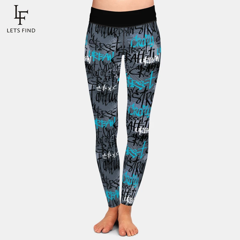 LETSFIND Brand Fashion Winter Women Pants 3D Doodle Letter Element Digital Printing High Waist Soft Workout Leggings