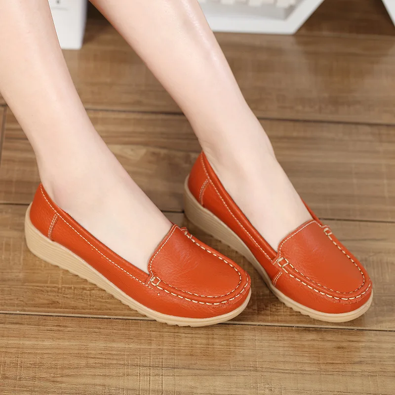 Spring Summer Women Flats shoes Women Genuine Leather Loafers Casual Shoes Female Soft Non-Slip Work Shoes Ladies Footware Shoes