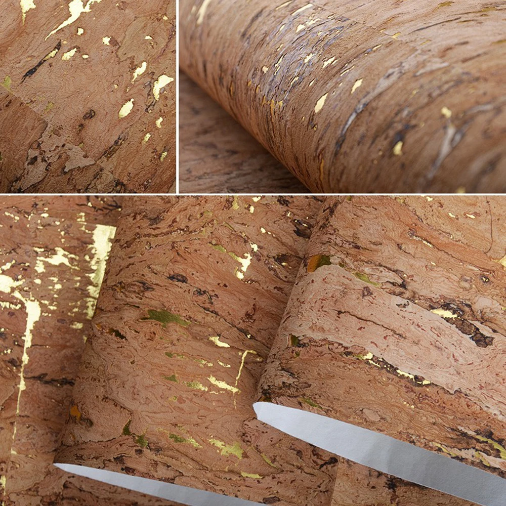 MY WIND 0.91*5.5M/Roll Gold Metallic Autumn Glory Luxury 3D Design Home Decor Cork Wallpaper