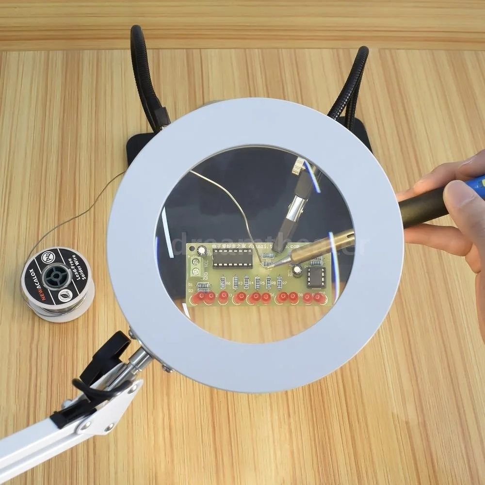 Foldable Professional 5X Magnifying Glass Desk Lamp Magnifier LED Light Reading Lamp Dimming USB Loupe Reading/Rework/Soldering