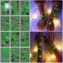 1Pcs Ireland Four Leaf Clover Luminous Temporary Tattoos Sticker Saint Patrick's Day Fake Waterproof Tatoo For Children Party