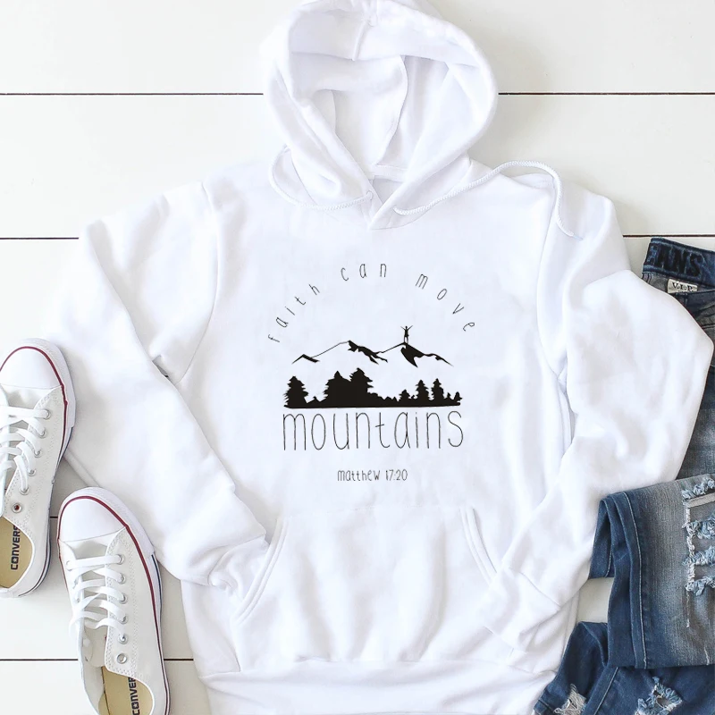 100% Cotton Christian Jumper Faith Can Move Mountains Sweatshirt Casual Faith Lover Gift Tops Bible Verse Slogan quote Pullover