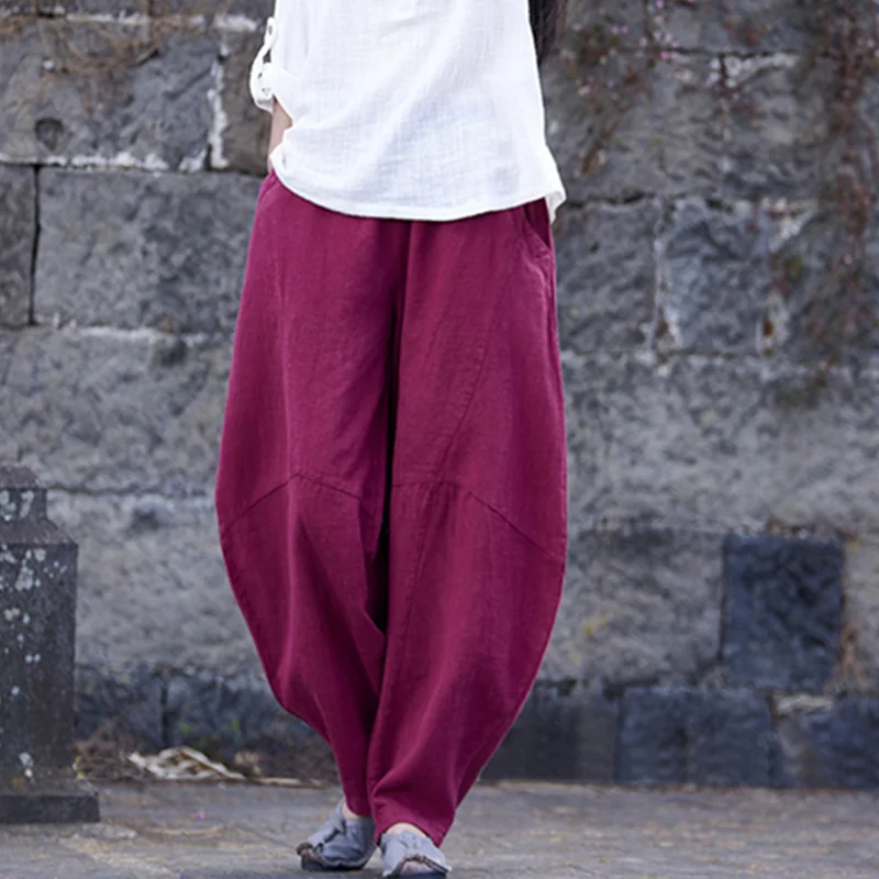 Vintage  Yoga Clothes Cotton  Linen Women High Waist Pants Baggy Loose  Large Oversized Size Women\'s Cargo Trousers Wide Leg