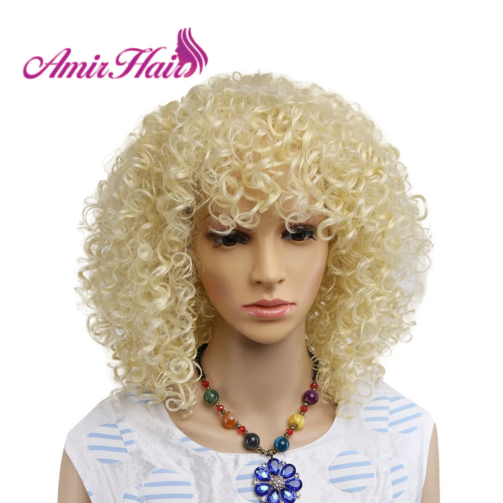 Amir syntetyczne krótkie Afro peruka z kręconych włosów typu Kinky na czarne peruki damskie blond i brązowe peruki Cosplay sztuczne włosy wysoka temperatura