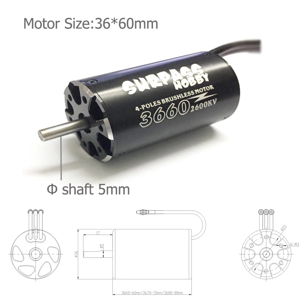 SURPASS HOBBY 3660 4300KV motore impermeabile senza spazzole a 4 poli per barca RC da 800mm-900mm