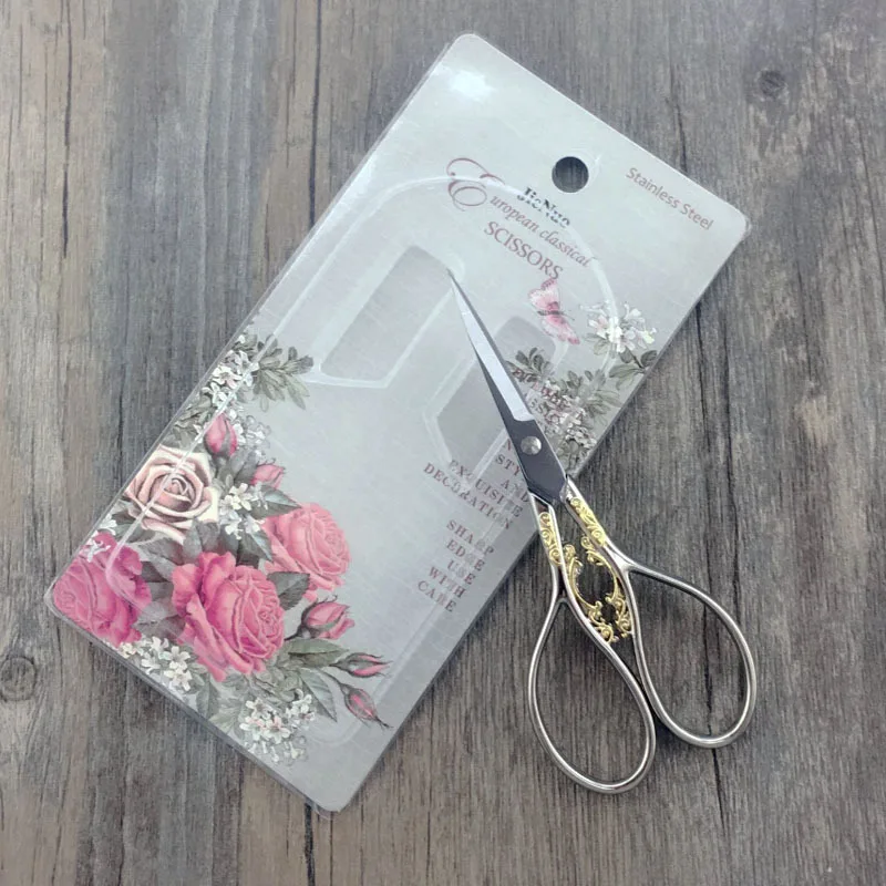 1PC European Vintage Stainless Steel Floral Scissors Sewing Shears DIY Tools Flower Pattern Embroidery Scissors