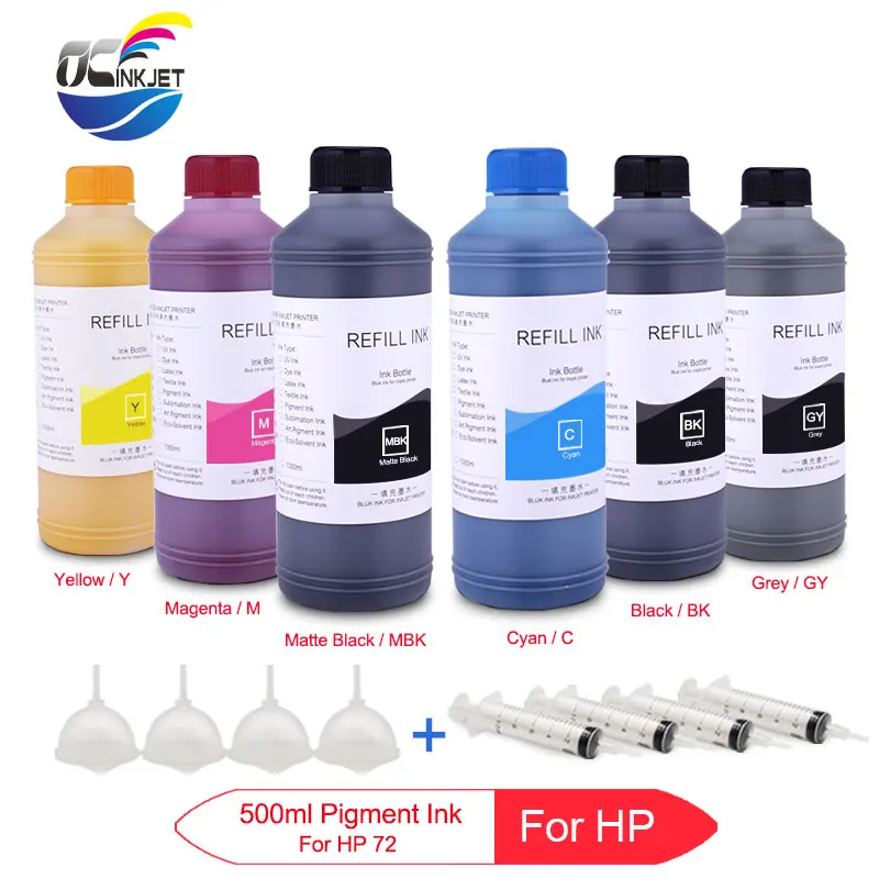 

6 x 500ml For HP 70 72 Refill Pigment Ink For HP T610 T620 T770 T790 T795 T1100 T1120 T1200 T1300 T2300 Z2100 Z3100 Z3200 Z5400