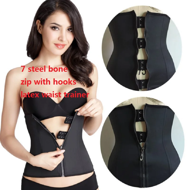 XS Modeling Strap Zipper Waist Trainer Corset Latex Waist Cincher Underbust Body Shapewear  Slimming Sheath Belly Girdle Fajas