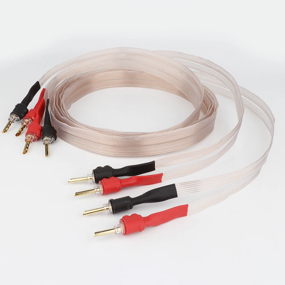 New Hi-End Speaker Cable OCC Copper Loudspeaker cable with Gold plated BFA banana plug Transparent Audio flatter cable