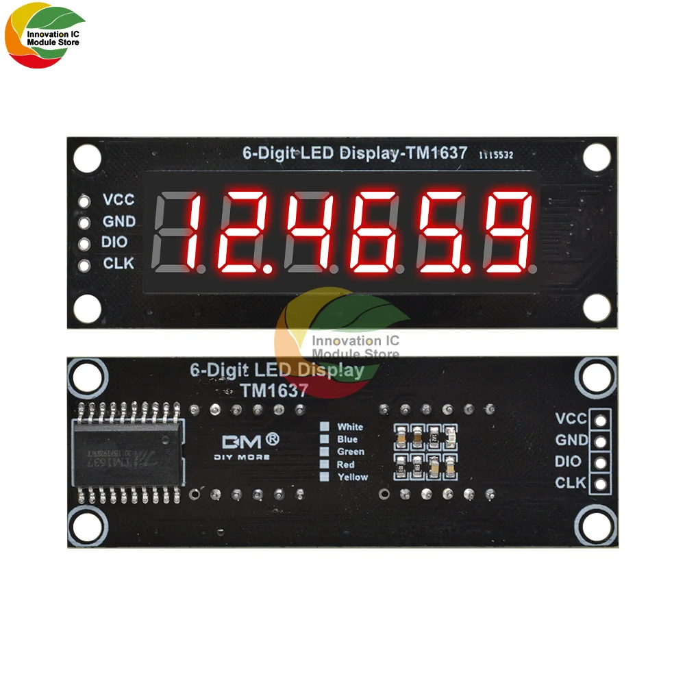 Ziqqucu 0.36" 6 Digit 7 Segment TM1637 LED Display Module 0.36 inch LED Indicator for Arduino DIY Red Green Blue Yellow White