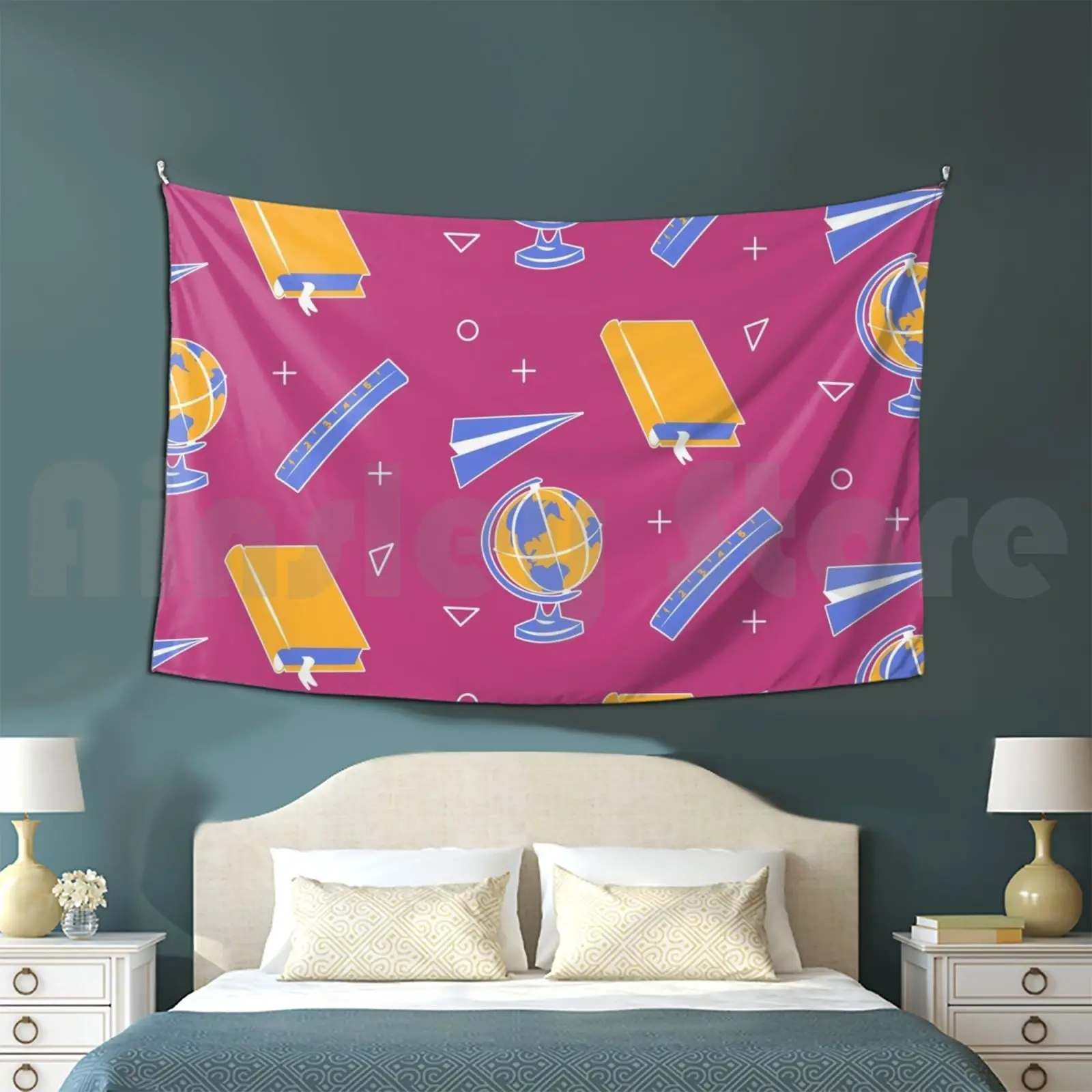 Back To School Customized Tapestry School Back To School Geography Math Paper Airplane Zoom Zoom