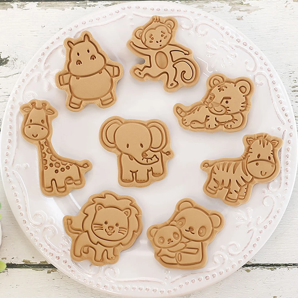 8Pcs/Set Animal Dinosaur Biscuit Mold Giraffe Koala Hippo Shape Cookie Cutter Stamp Fondant Cake Decoraiton Tools Suagrcraft