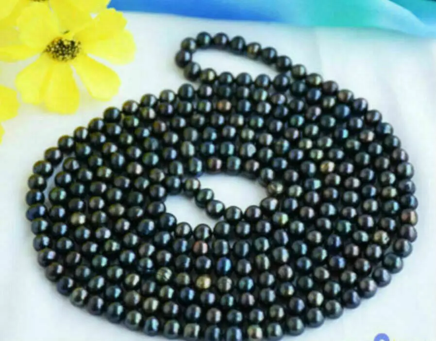 

Beautiful 7-8mm Natural Genuine Tahitian black Baroque pearl Long necklace 32''