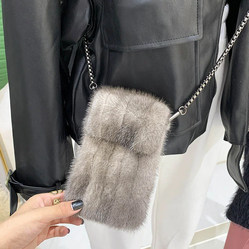 2023 New Mini Shoulder Bag Ladies Mink Hair Mobile Phone Bag Female Chain Small Bag Leisure High-Quality Plush Messenger Bag