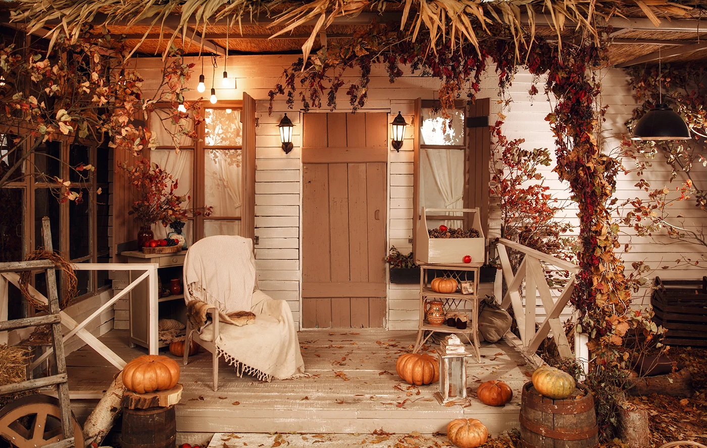 Capisco Halloween Photography Backdrop Autumn Wood House Courtyard Leaves Pumpkins photo Background Child Photophone studio