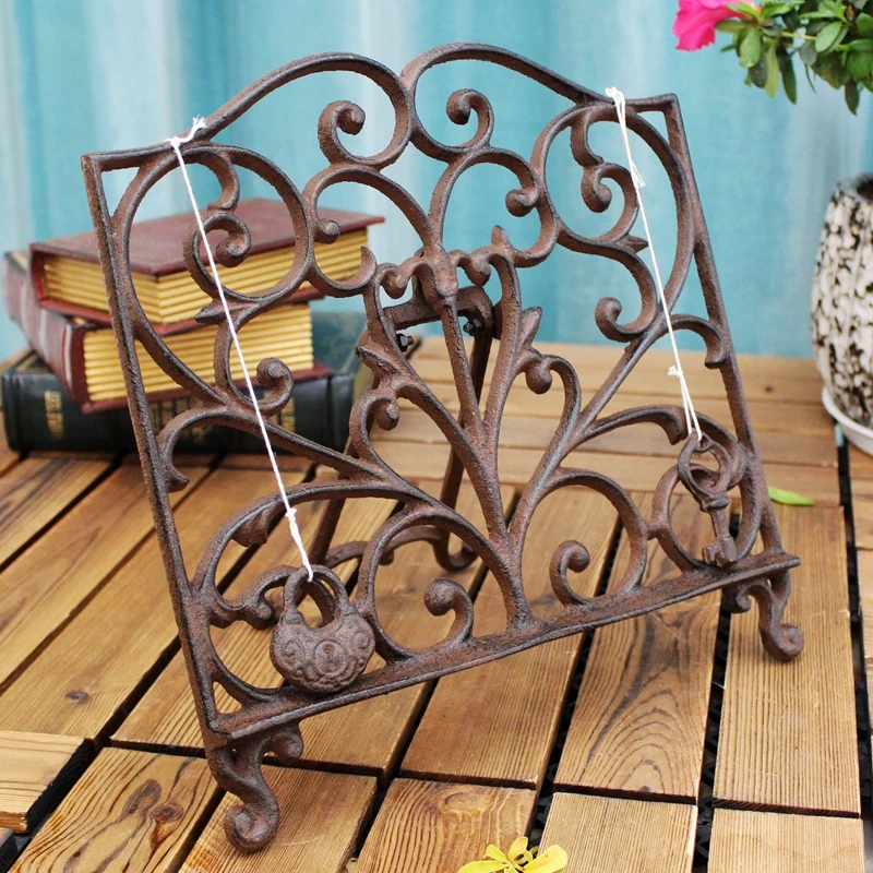 Rustic Vintage Shabby Retro Wrought Iron Metal Cookbook Holder Stand Display