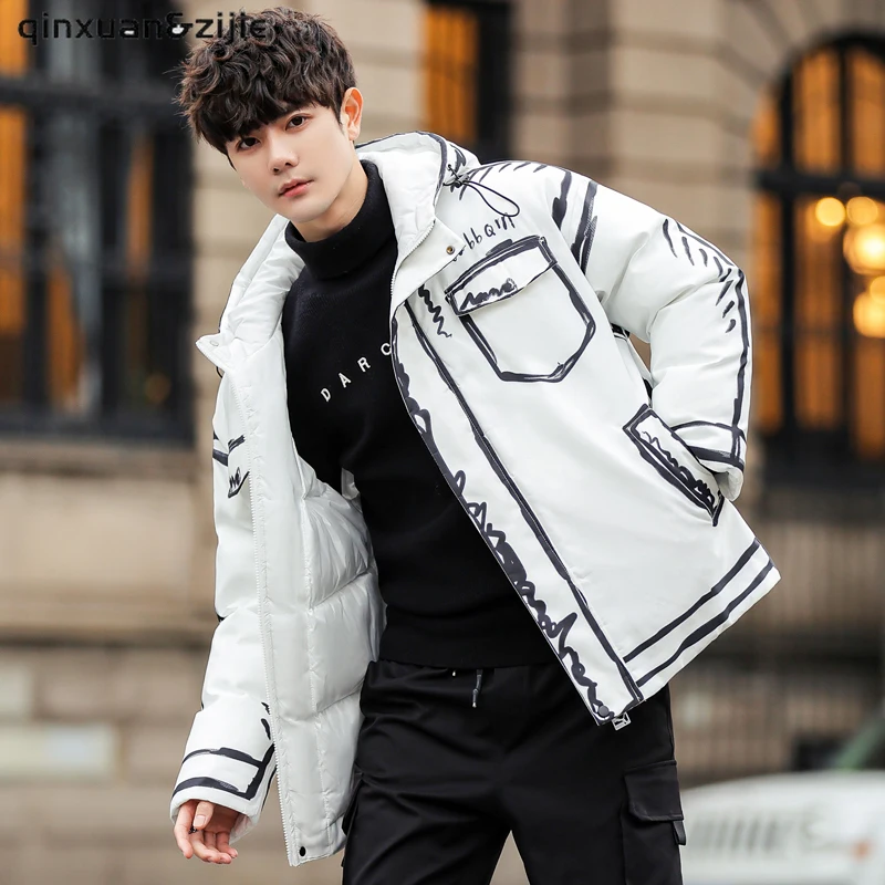 Jaqueta de inverno casual masculina, Parkas grossos e quentes, casacos clássicos, bolsos à prova de vento, com capuz, jaqueta destacável, outwear masculino, Novo, 2021