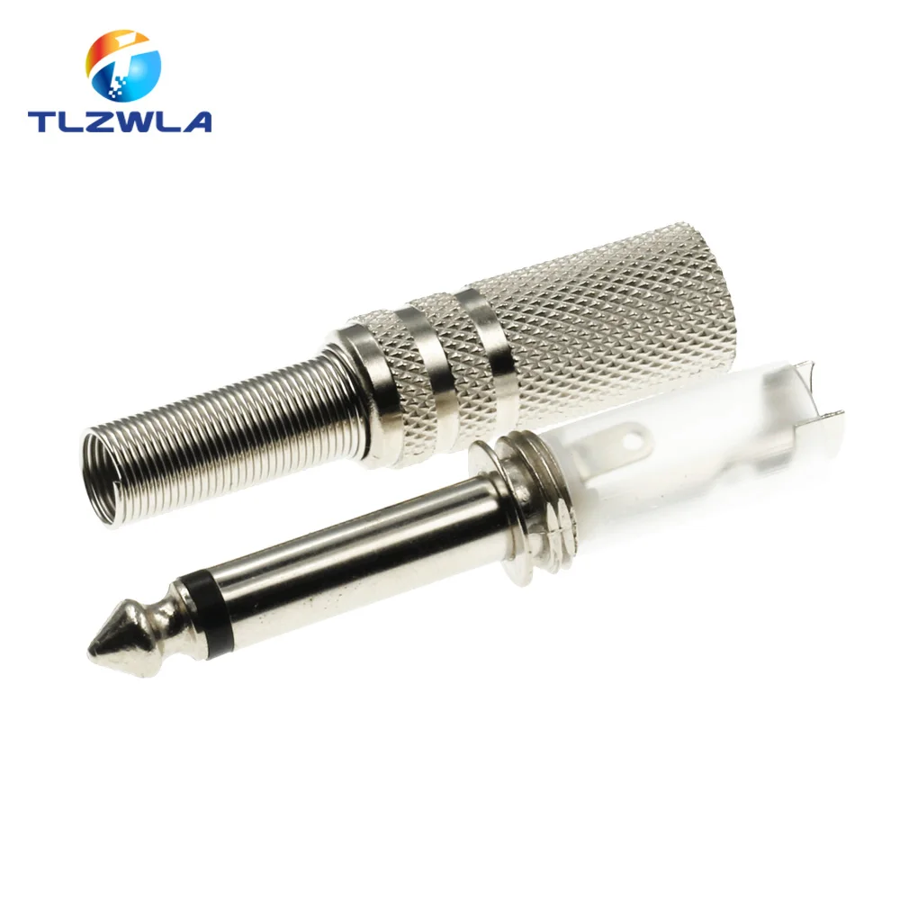 2PCS 6.35mm Dual Track 6.5mm Mono Amplifier Plug Metal Microphone jack plug-in Audio Connector for KTV