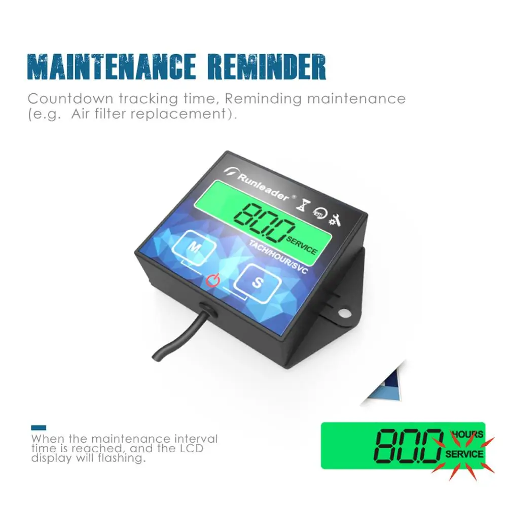 Small Digital Engine Tachometer Backlight Inductive Hour Meter Gauge Track Oil Change for Boat Lawn Mower Motorcycle Outboard La
